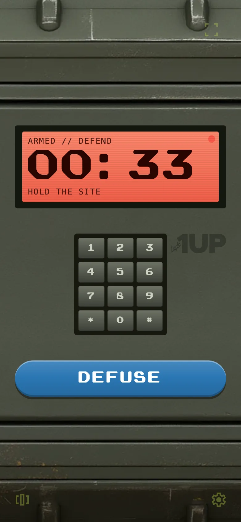 Beacon's Bomb mode on a phone: the charge armed and counting down, at standby, and defused