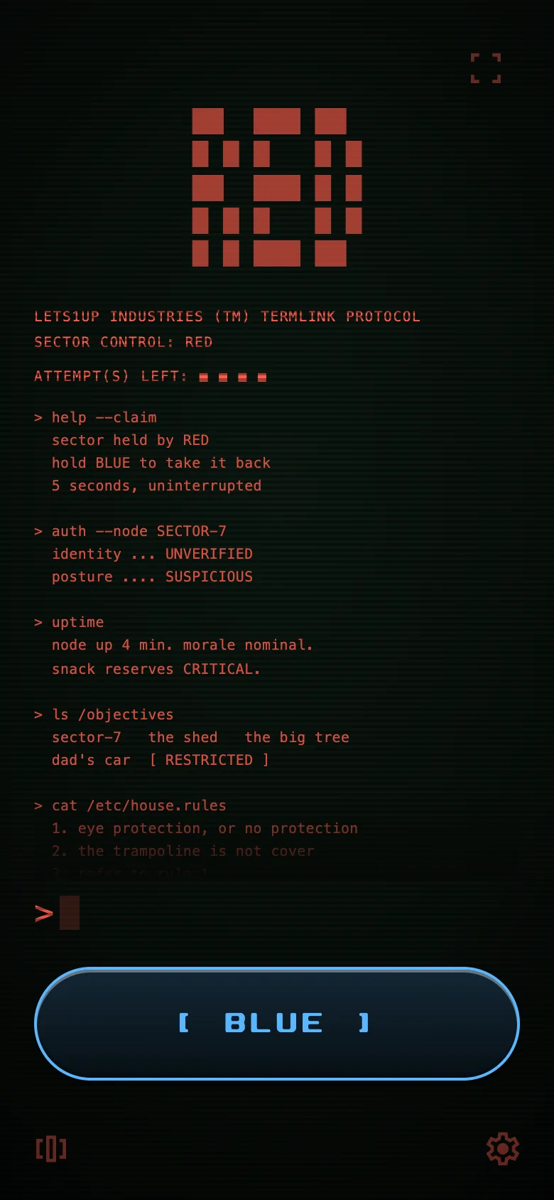 Beacon's Terminal mode on a phone: the point held by red, and contested